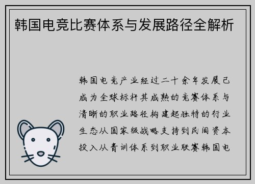 韩国电竞比赛体系与发展路径全解析