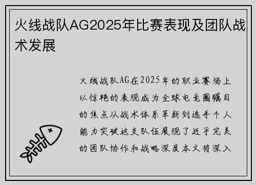 火线战队AG2025年比赛表现及团队战术发展